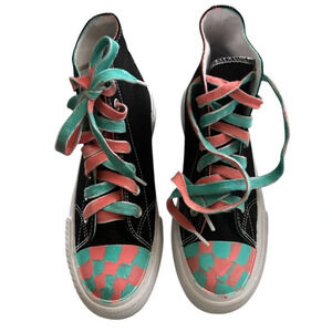 No Boundaries Black Teal & Coral Checkerboard High Top Sneakers Women’s Size 7.5